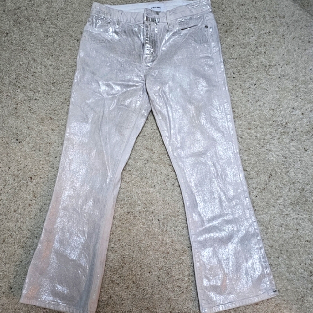 FRAME Le Crop Mini Boot White Silver Jeans